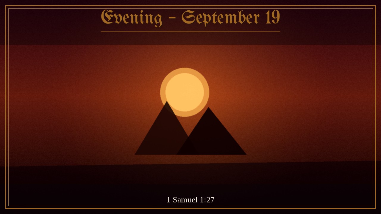 Praying figure and answered gift under gold faithfulness light, Evening September 19