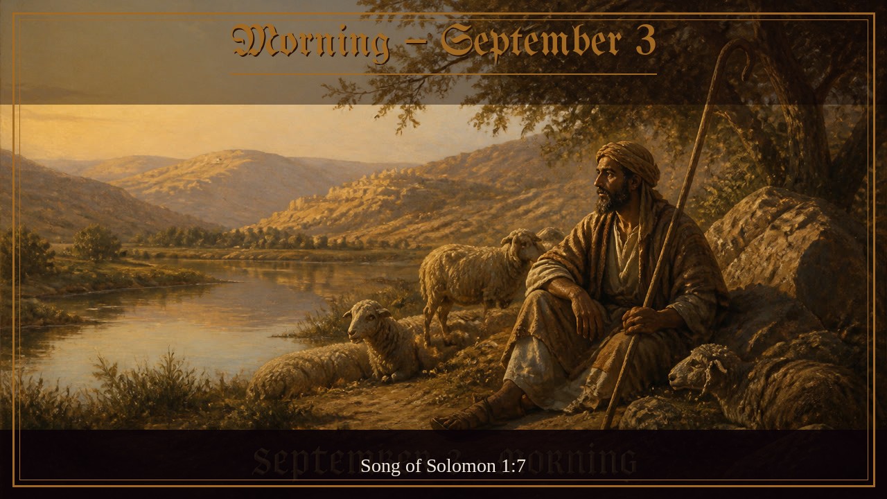 Shepherd at noon with flock by a river, Morning September 3