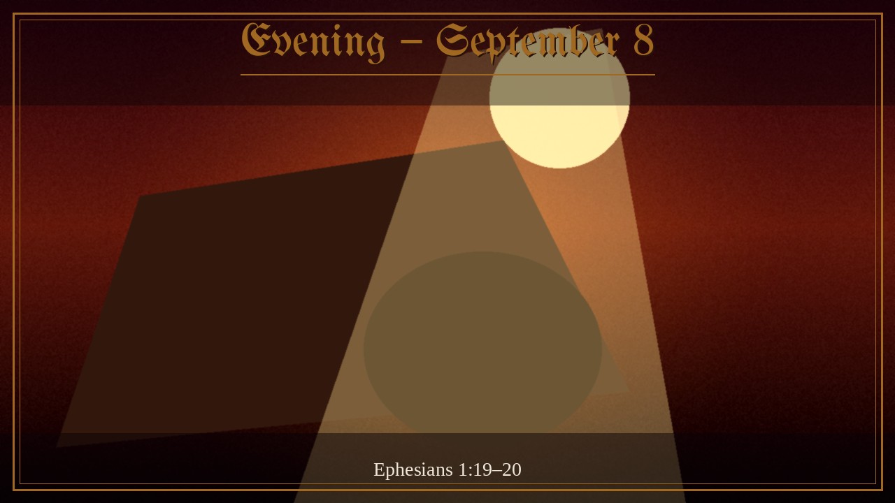 Empty tomb and rolled stone bursting with gold light, Evening September 8