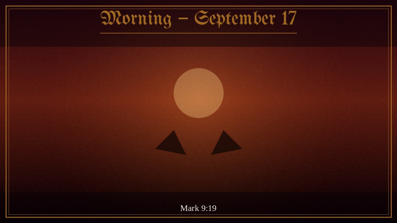 Parent leading a child toward a figure of gold light, Morning September 17