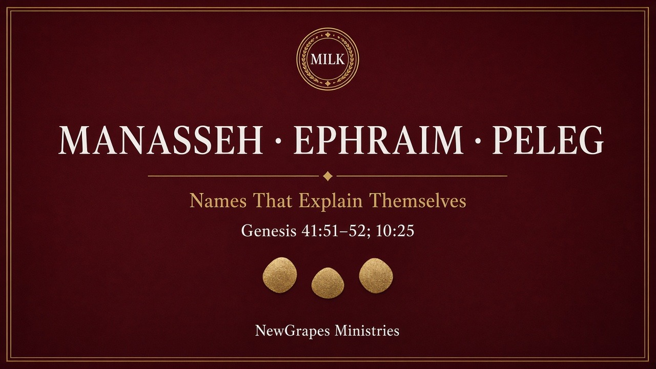 Manasseh Ephraim Peleg title card - Milk featured image, Genesis 41:51-52; 10:25