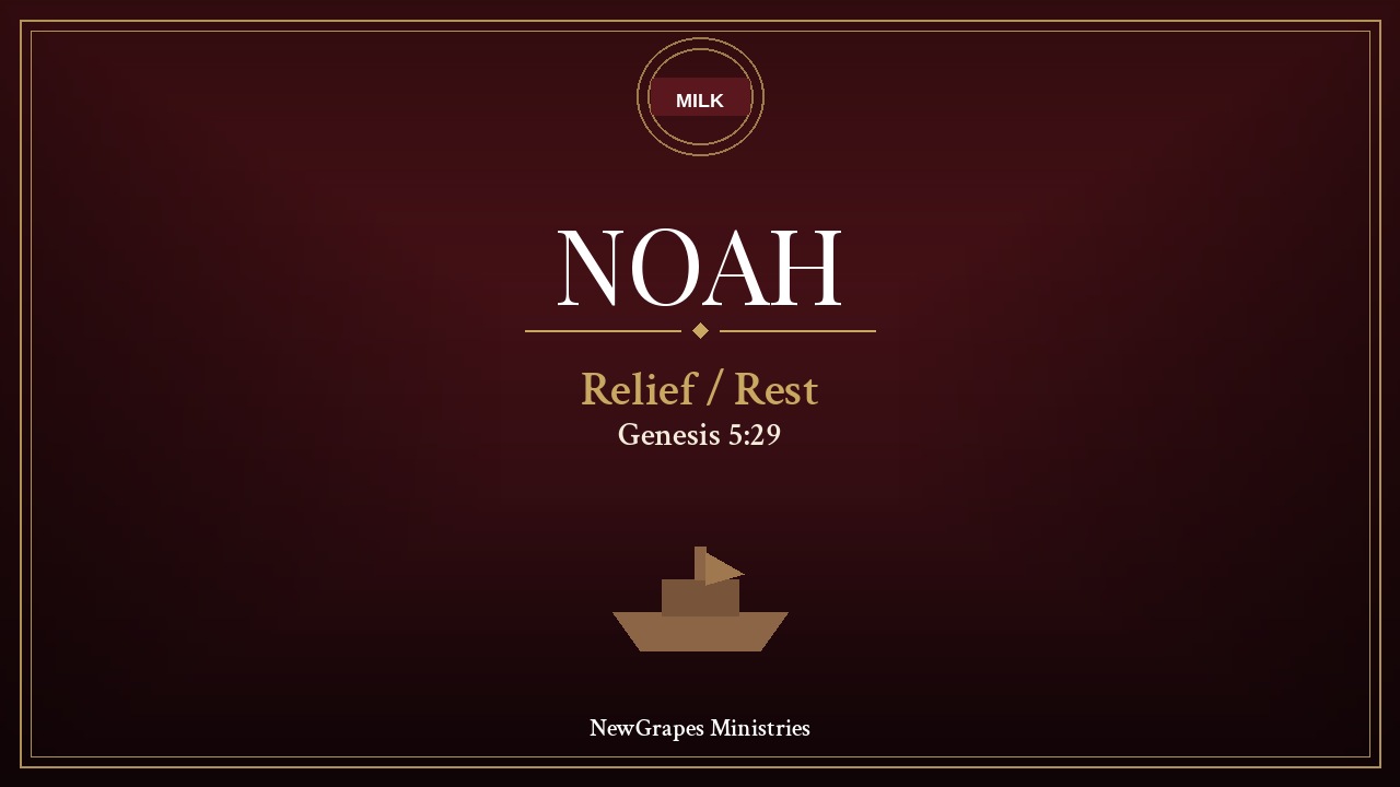 Noah relief rest title card — Milk featured image, Genesis 5:29
