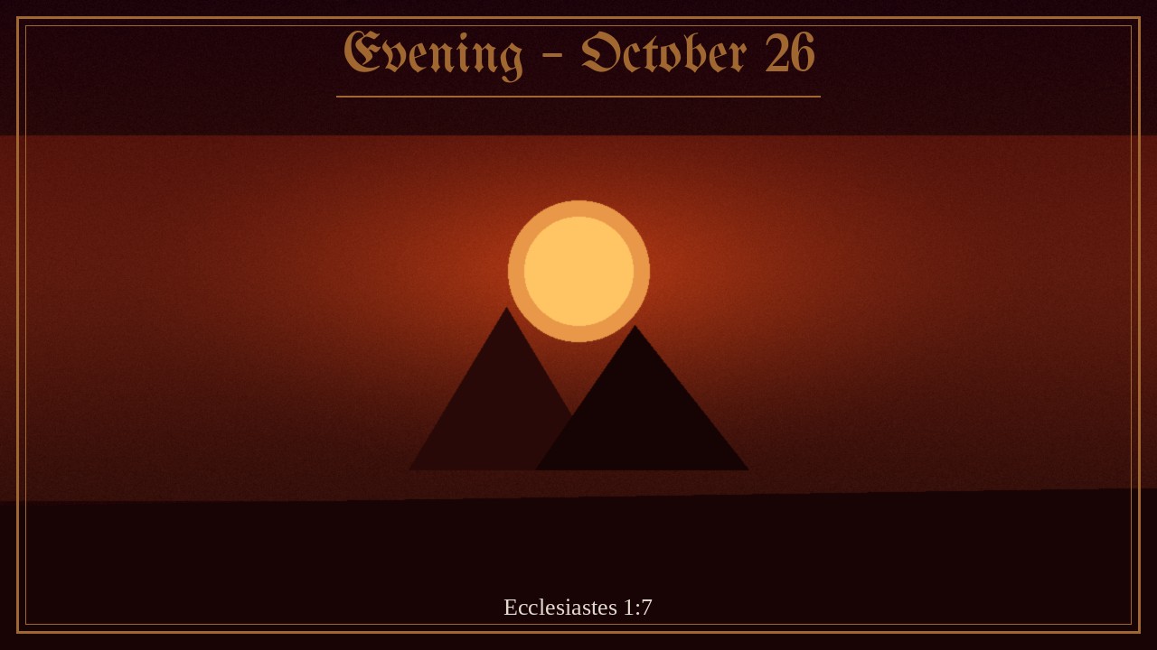 Sunrise over two hills in a gold frame, Evening October 26 Spurgeon devotional card