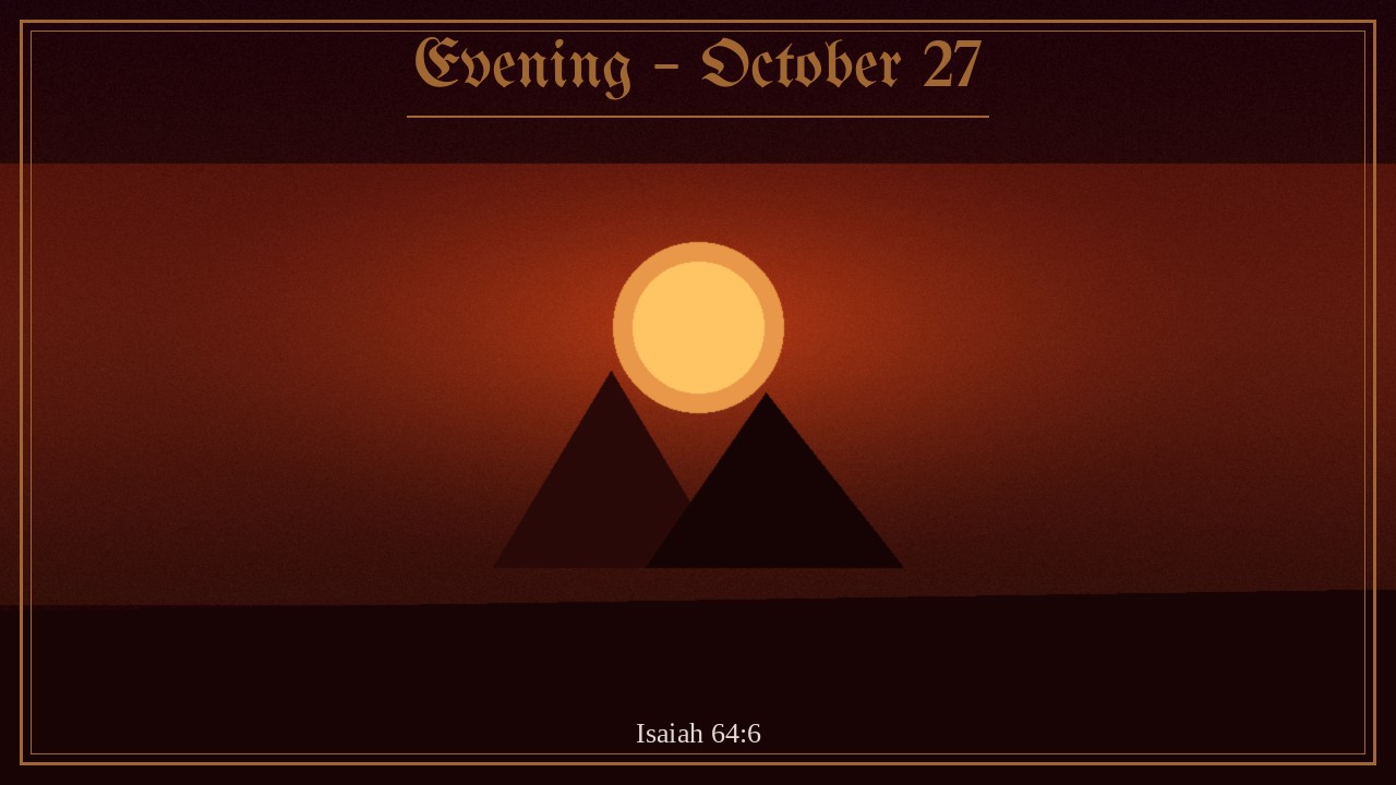 Sunrise over two hills in a gold frame, Evening October 27 Spurgeon devotional card